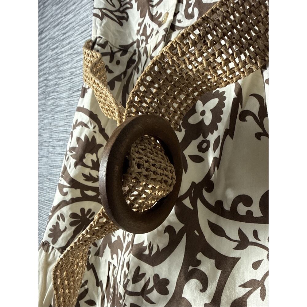 Love Tree Cotton Poplin Foliage Print Midi Dress, Brown, Small - Picture 5 of 8
